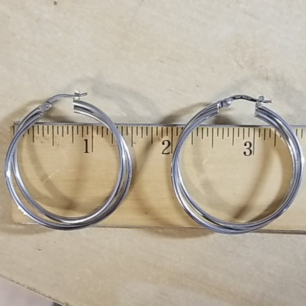 <ITALY MILOR> Criss-Crossed Stainless Steel Hoops - Picture 7 of 16